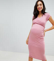 Облегающее платье миди с запахом Bluebelle Maternity Nursing - Розовый 1293598