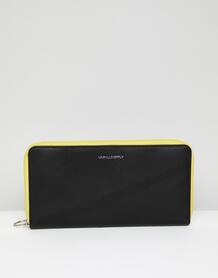 Черный кожаный дорожный кошелек с контрастной желтой отделкой ASOS DES ASOS DESIGN 1262244