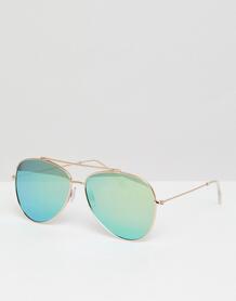 Солнцезащитные очки-авиаторы в золотистой оправе с зеркальными стеклам South Beach 1261130