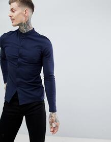 Темно-синяя обтягивающая трикотажная рубашка с воротником на пуговице boohooMAN 1310457