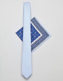 Узкий галстук в синюю полоску и платок для пиджака с принтом пейсли AS ASOS DESIGN 1305474