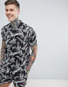 Черная обтягивающая рубашка пальмовым принтом Good For Nothing 1305604