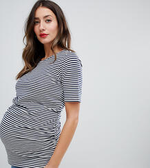 Удлиненная футболка в полоску со сборками в области живота ASOS DESIGN Asos Maternity 1311735