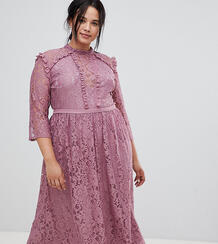 Платье миди для выпускного с кружевом Little Mistress Plus - Розовый 1291897