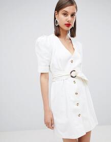 Белое джинсовое платье с поясом ASOS DESIGN - Белый 1241921
