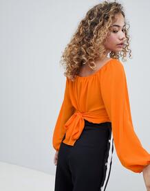 Оранжевая укороченная блузка с запахом и завязкой на спине Miss Selfri Miss Selfridge 1334483