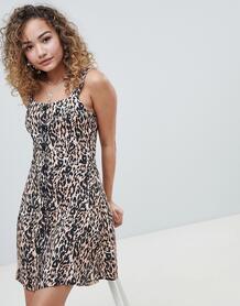 Платье на пуговицах с леопардовым принтом Miss Selfridge - Коричневый 1334815