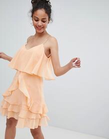 Платье мини на бретельках с оборками ASOS DESIGN - Розовый 1290178
