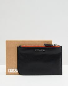 Черный кожаный бумажник с контрастной оранжевой отделкой ASOS DESIGN 1240340