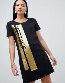 Платье с логотипом и вставками цвета металлик Versace Jeans - Черный 1321762