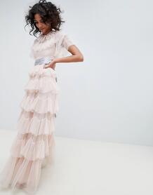 Розовое ярусное платье макси с поясом Needle & Thread - Розовый 1280674