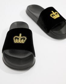 Черные бархатные шлепанцы с вышивкой короны ASOS DESIGN - Черный 1231884