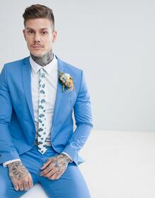 Голубой приталенный пиджак из эластичного хлопка ASOS DESIGN Wedding 1179451