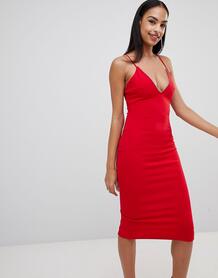 Платье миди с глубоким вырезом и стразами Missguided - Красный 1286257