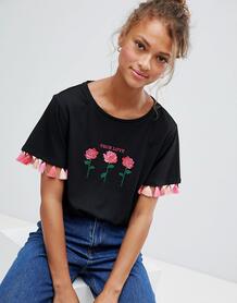 Укороченная футболка с цветочной вышивкой и кисточками Sugar Dust 1266921