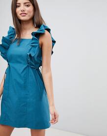 Платье мини с оборками на рукавах Fashion Union - Синий 1252194