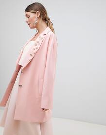 Пальто с отделкой на воротнике ASOS DESIGN - Розовый 1251202