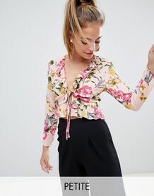 Блузка с цветочным принтом и оборками Missguided Petite - Розовый 1289258
