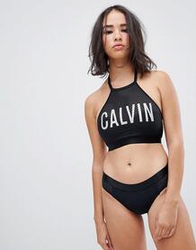 Бикини-топ с вырезом под горло и логотипом Calvin Klein - Черный 1289707