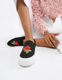 Туфли-слипоны с вышивкой роз Glamorous - Черный 1285547