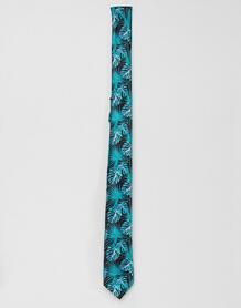 Узкий галстук с лиственным принтом ASOS DESIGN - Черный 1296559