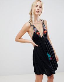 Платье с вышивкой и кисточками Free People Lovers Cove - Черный 1279081