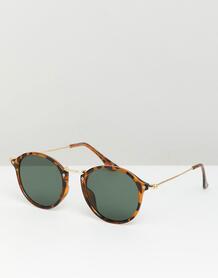 Круглые солнцезащитные очки с черепаховой оправой и зелеными стеклами ASOS DESIGN 1299998