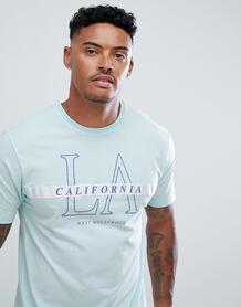 Голубая футболка с принтом LA River Island - Синий 1331140