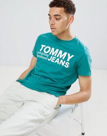 Синяя футболка с логотипом Tommy Jeans Essential - Зеленый 1315360