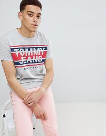 Серая меланжевая футболка с логотипом в полоску Tommy Jeans - Серый 1292753