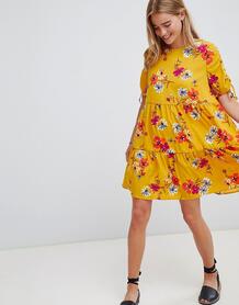Свободное платье с цветочным принтом QED London - Желтый 1268938