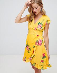 Платье с запахом и цветочным принтом Lasula - Желтый 1257369