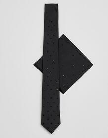 Галстук и платок для нагрудного кармана черного цвета Burton Menswear 1285409