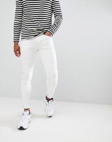 Белые джинсы скинни с отделкой на коленях в байкерском стиле Pull&Bear 1325341