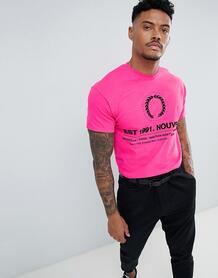 Ярко-розовая футболка с черным бархатистым принтом River Island 1315104