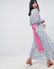 Платье с цветочным принтом и розовым поясом Unique 21 - Синий UNIQUE21 1298487
