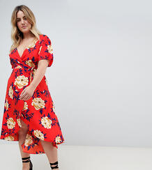 Платье с запахом и цветочным принтом Missguided Plus - Красный 1285236