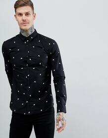 Черная приталенная рубашка с принтом HUGO - Черный 1278169