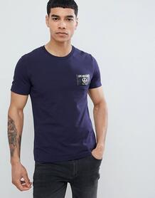 Темно-синяя футболка с логотипом на груди Love Moschino - Темно-синий 1299321