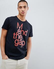 Черная футболка из органического хлопка с надписью mend the gap Nudie Nudie Jeans 1278674