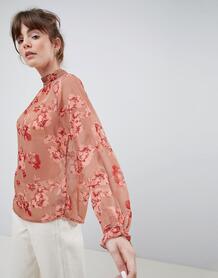 Блузка с цветочным принтом и высокой горловиной Ichi - Розовый 1179524