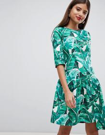 Платье с тропическим принтом и асимметричным подолом Closet London 1293240