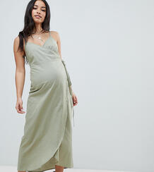 Льняное платье макси с запахом ASOS DESIGN Maternity - Зеленый Asos Maternity 1283954