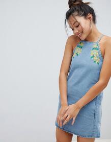 Свободное джинсовое платье с цветочной вышивкой Influence - Синий 1258263