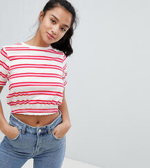 Укороченная футболка в полоску с присборенными манжетами ASOS DESIGN P Asos Petite 1228396