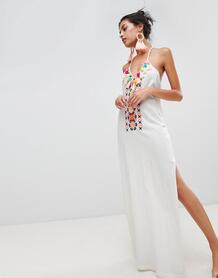 Белое пляжное платье макси с кисточками River Island - Кремовый 1254174