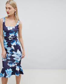 Облегающее платье с цветочным принтом, поясом и квадратным вырезом Lip Lipsy 1290823