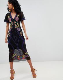 Кружевное платье миди с цветочной вышивкой Cleobella - Черный 1279997