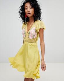 Платье мини с оборками и цветочной вышивкой Cleobella - Желтый 1279998