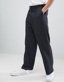 Строгие брюки с широкими штанинами и принтом ASOS DESIGN - Темно-синий 1278621